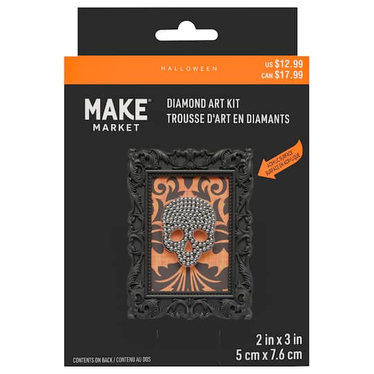 2" x 3" Skull Acrylic Surface Diamond Art Kit with Frame by Make Market®